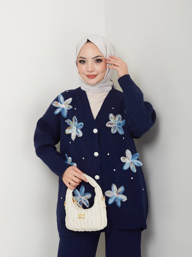 EFS Flower Knitted Set Navy Blue