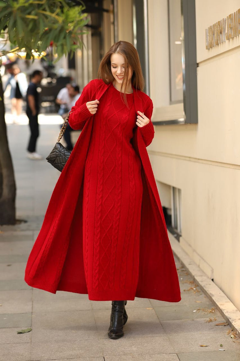 ESR Adatepe Knitted Dress Set Red