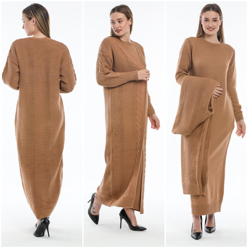 ESR Burgaz Knitted Dress Set Camel