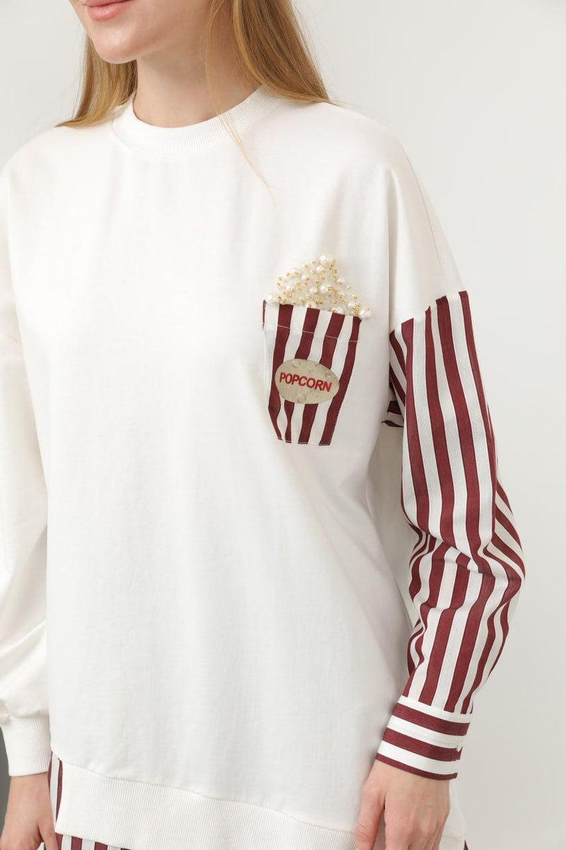 PN Popcorn Tunic Ecru&Burgundy