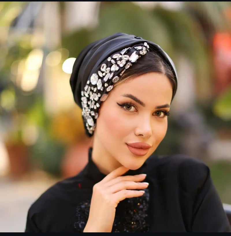 QF 1829 Rhinestone Handmade Turban Black