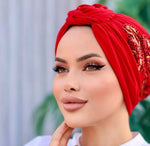 QF 1828 Sequin Handmade Turban Red