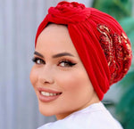 QF 1828 Sequin Handmade Turban Red