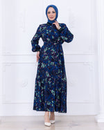 PYT Mehlika Printed Dress Navy Blue