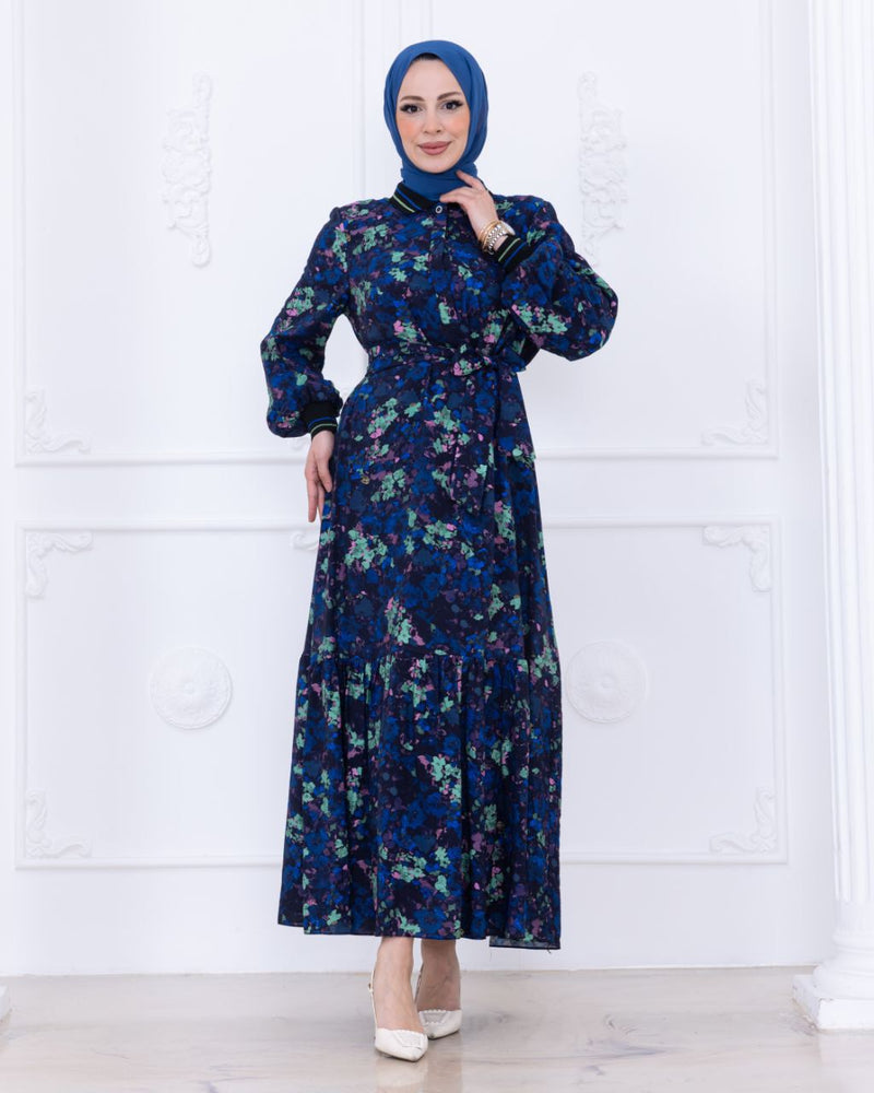 PYT Mehlika Printed Dress Navy Blue