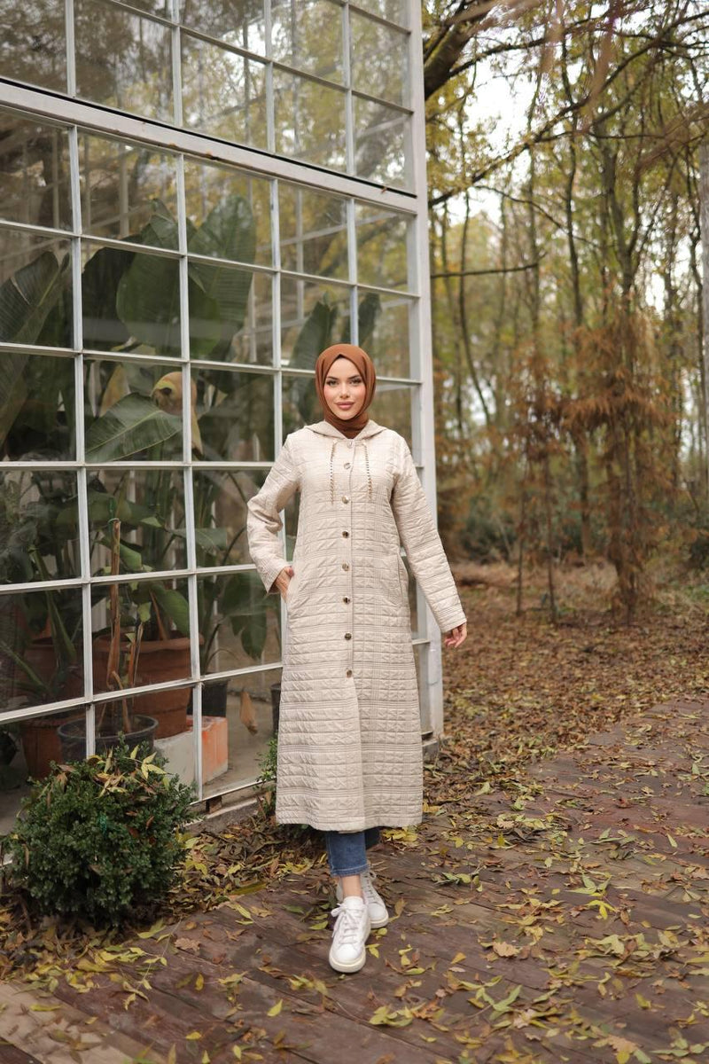 Bwst Quilted Hooded Cape Beige