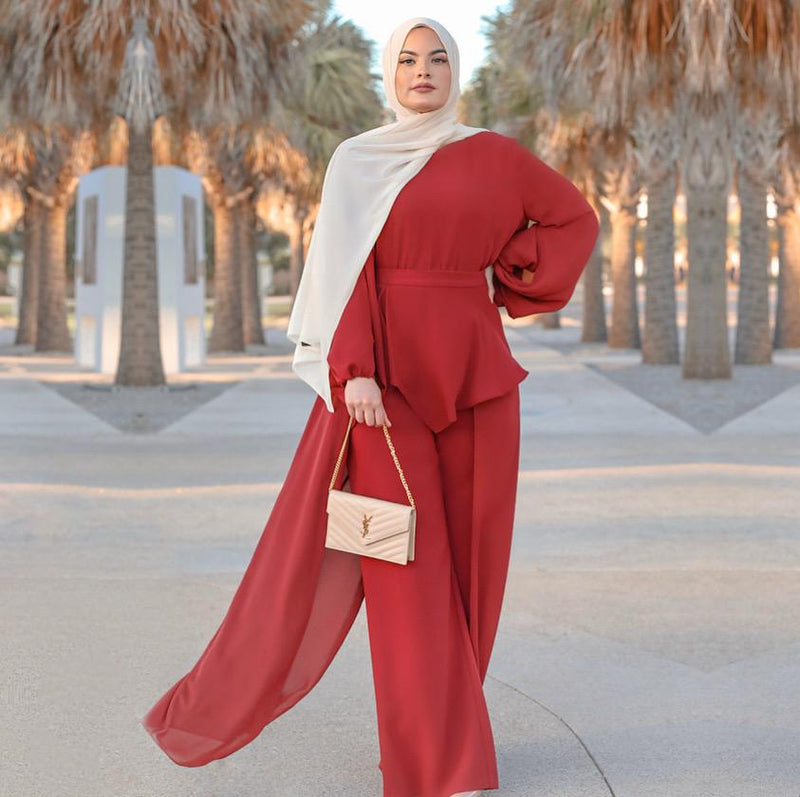 Q&P Chiffon Detailed Set Burgundy