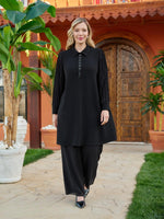 DL Pleated Arm Detaild Tunic Black