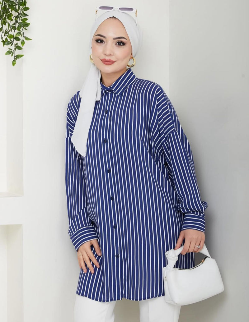 PL Stripped Tunic Navy Blue