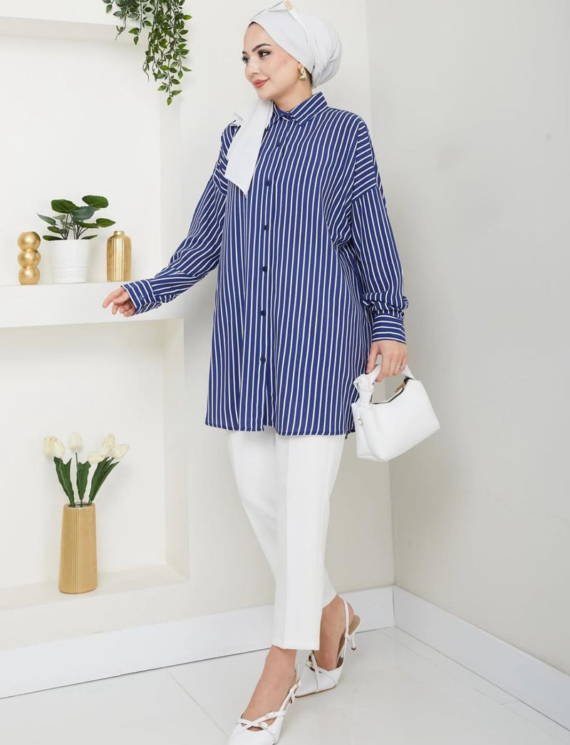 PL Stripped Tunic Navy Blue