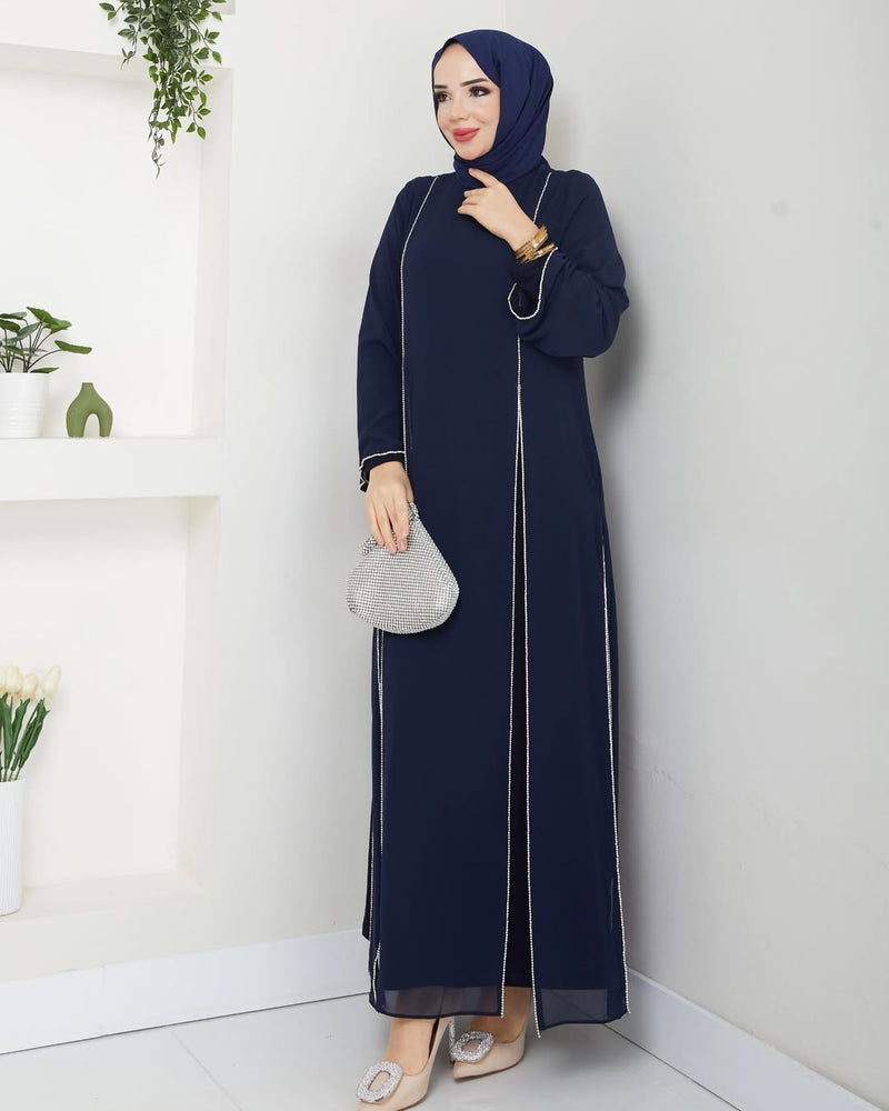 TN Mehlika Chiffon Dress Navy Blue
