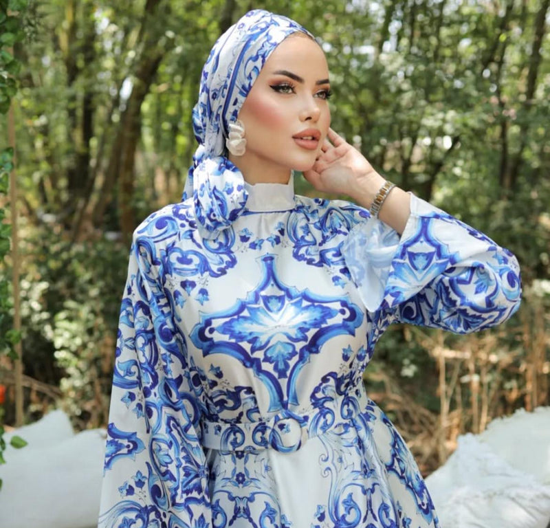 QF Hanzade Dress White&Blue