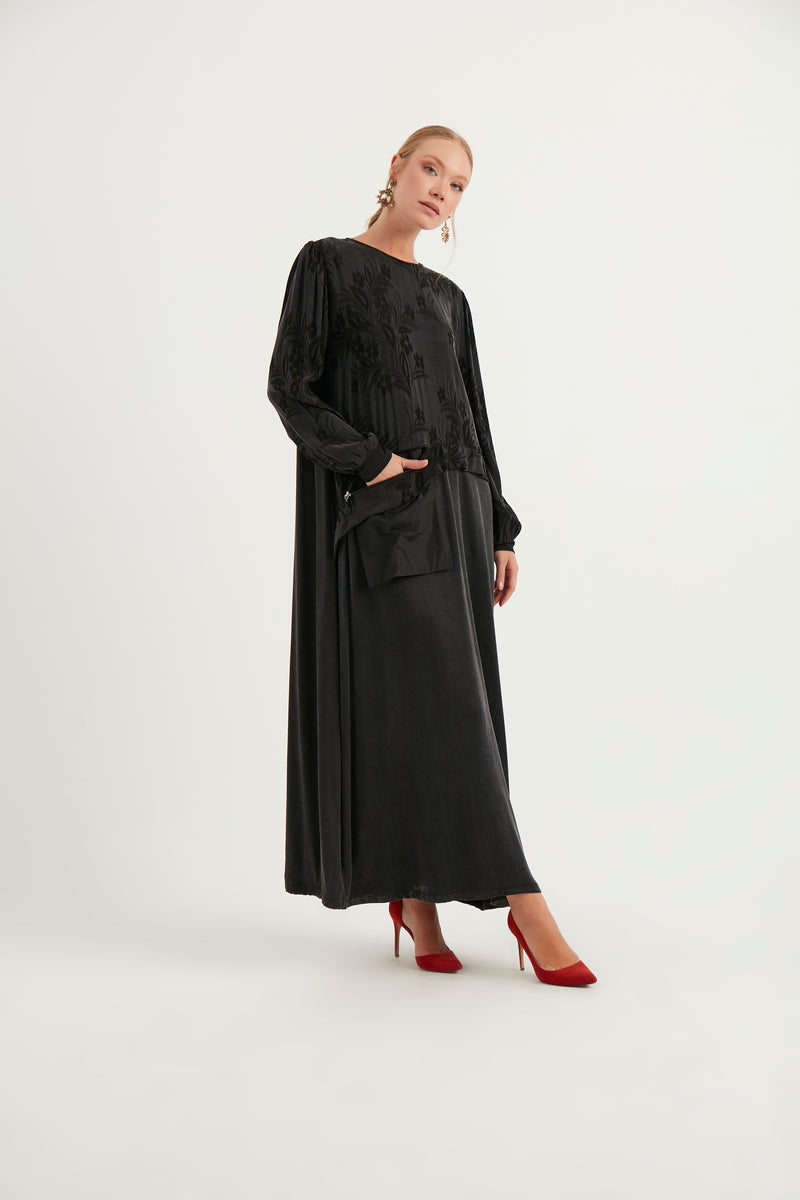 A&W Printed Silk Dress Black