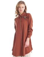 KA Brooch Dtld Tunic Brown