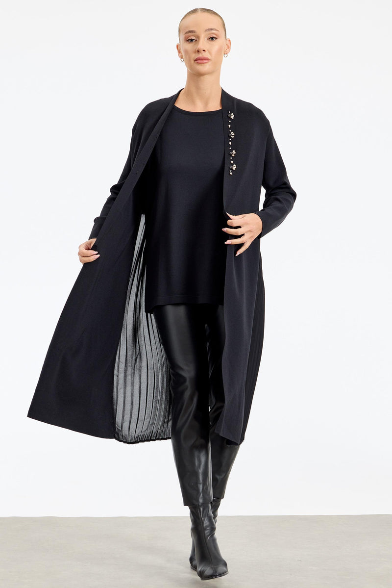 TG Pleated Cardigan Black