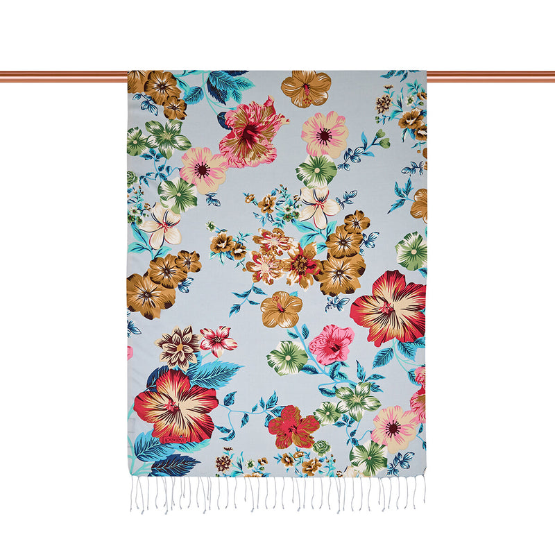 Ipekevi 06107 Baby Blue Petunia Print Silk Shawl