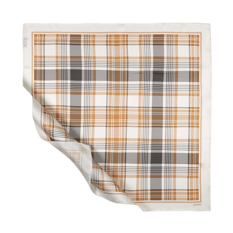 Ipekevi 01152 White London Plaid Silk Twill Scarf