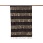 İpekevi 4088 Black Gold Block Lurex Striped Silk Shawl