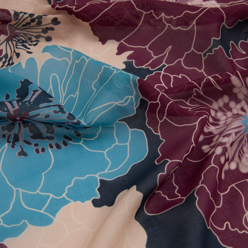 Ipekevi 01413 Burgundy Hydrangea Print Cotton Scarf