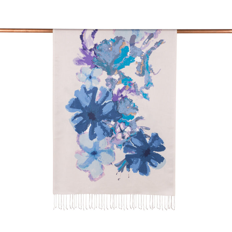 Ipekevi 06710 Ice White Water Fleur Print Silk Shawl