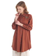 KA Brooch Dtld Tunic Brown