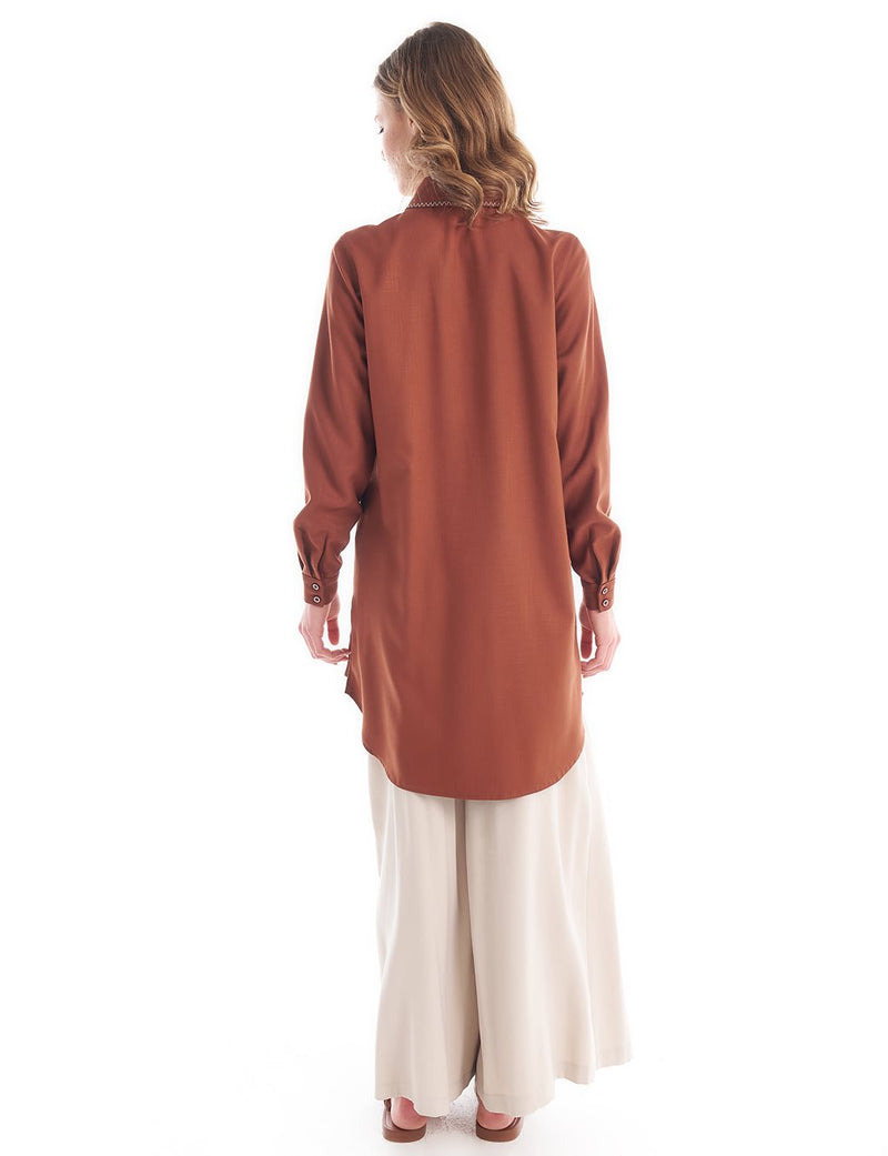 KA Brooch Dtld Tunic Brown