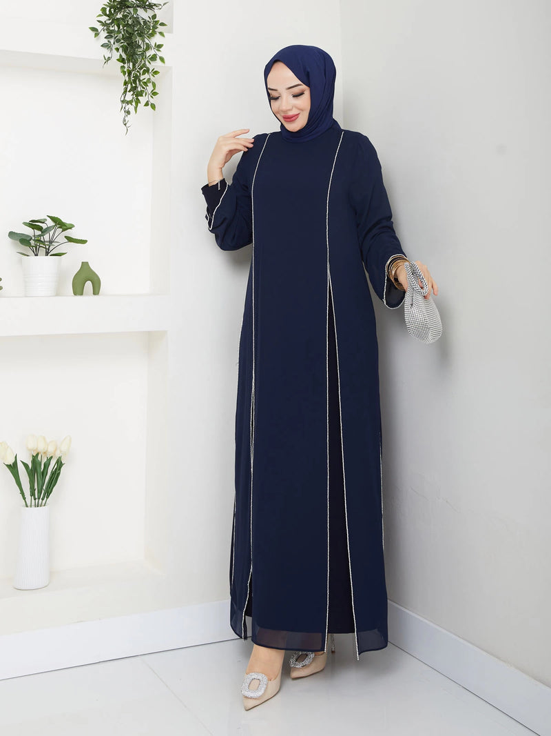 TN Mehlika Chiffon Dress Navy Blue
