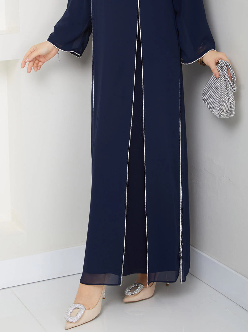 TN Mehlika Chiffon Dress Navy Blue