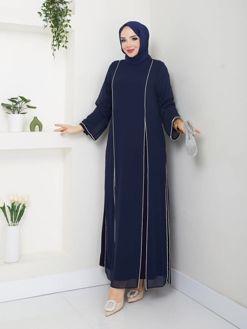TN Mehlika Chiffon Dress Navy Blue
