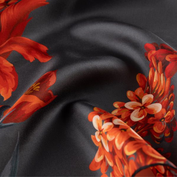 Ipekevi 01872 Charcoal Night Blossom Twill Silk Scarf