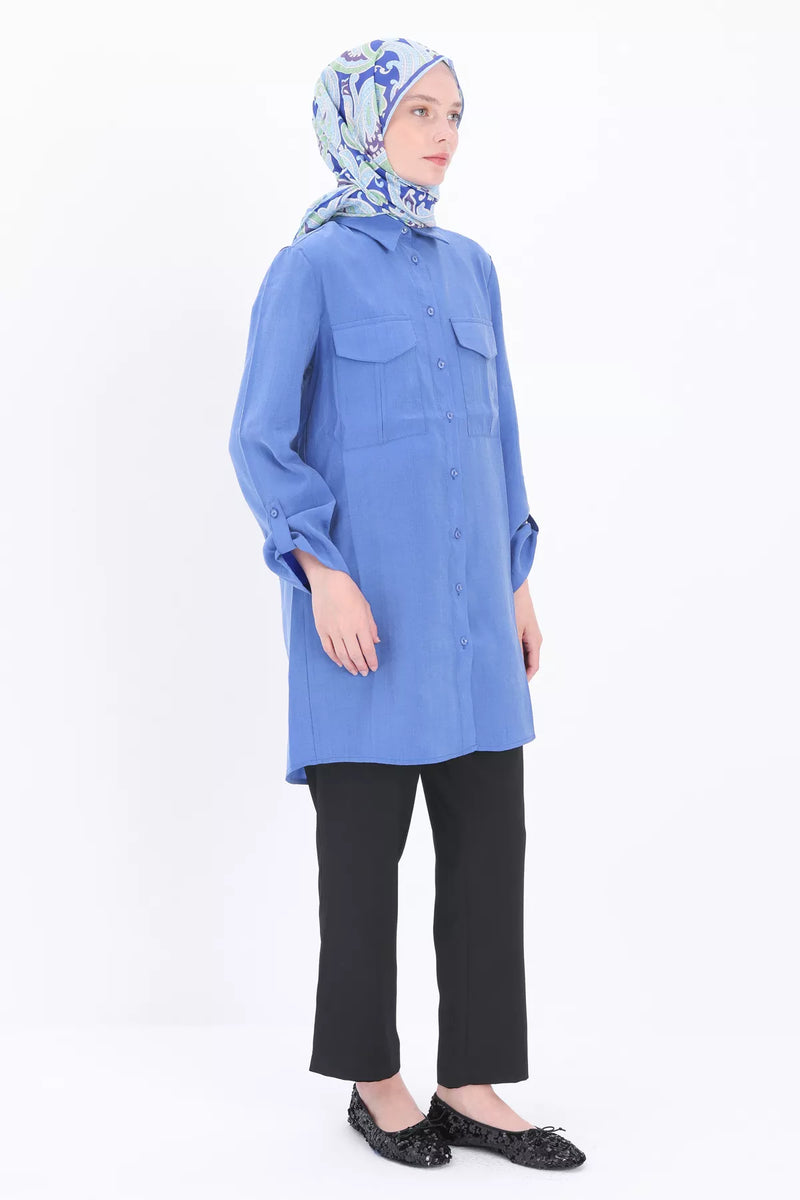 All Pocket Detailed Shirt Sax Blue