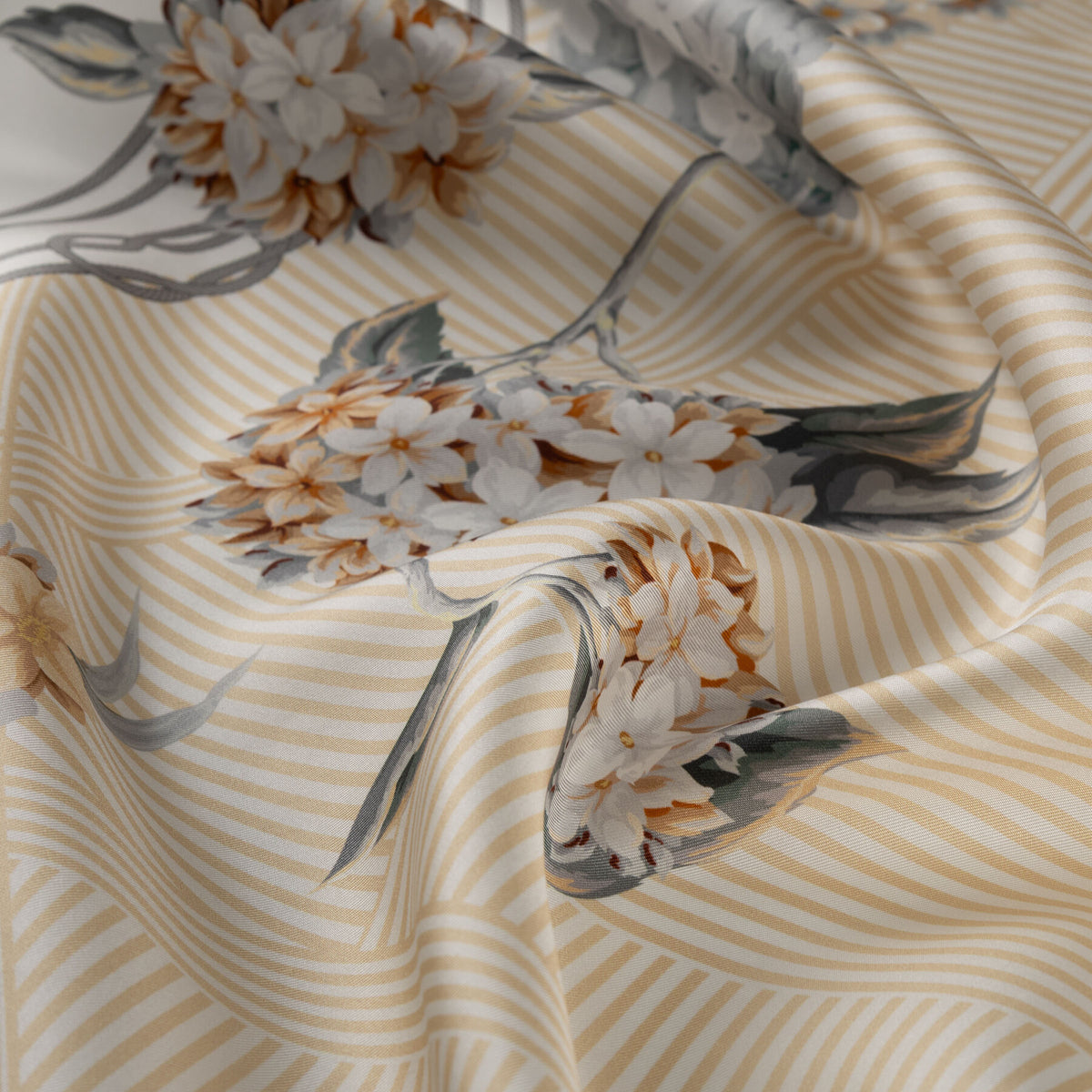 Ipekevi 01869 Cream Grey Kement Twill Silk Scarf