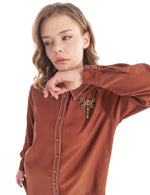 KA Brooch Dtld Tunic Brown