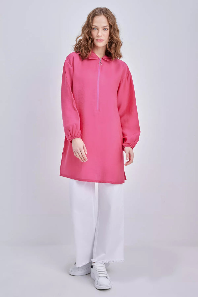 All Zip Detailed Tunic Pink
