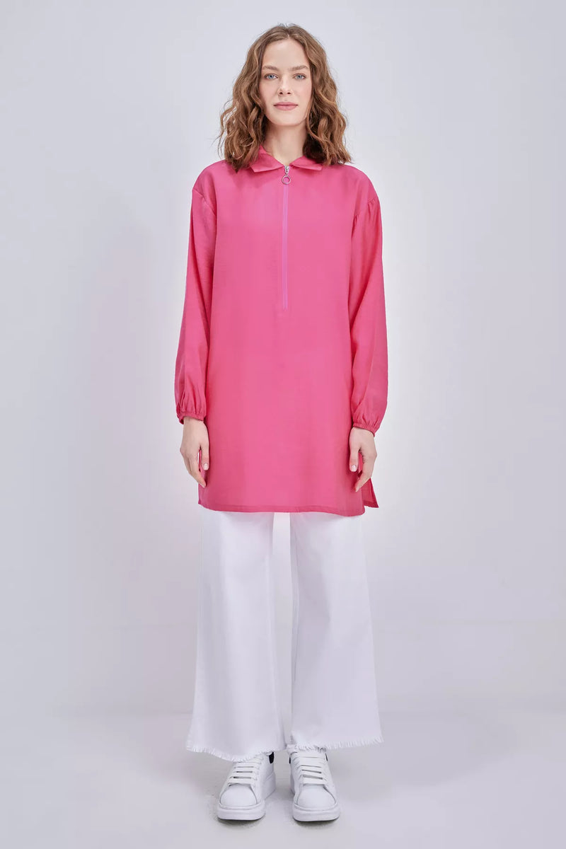All Zip Detailed Tunic Pink