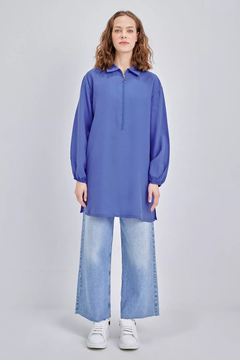 All Zip Detailed Tunic Sax Blue