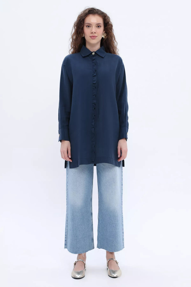 All Relax Frilled Tunic Navy Blue