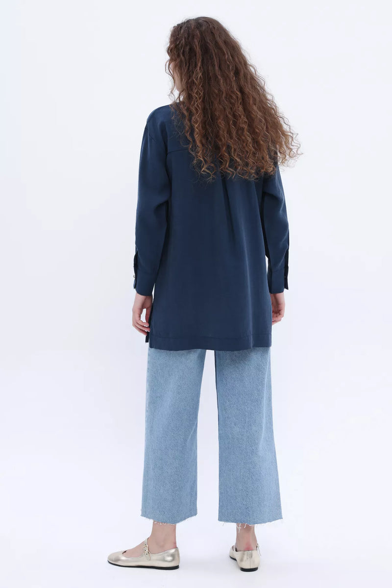 All Relax Frilled Tunic Navy Blue