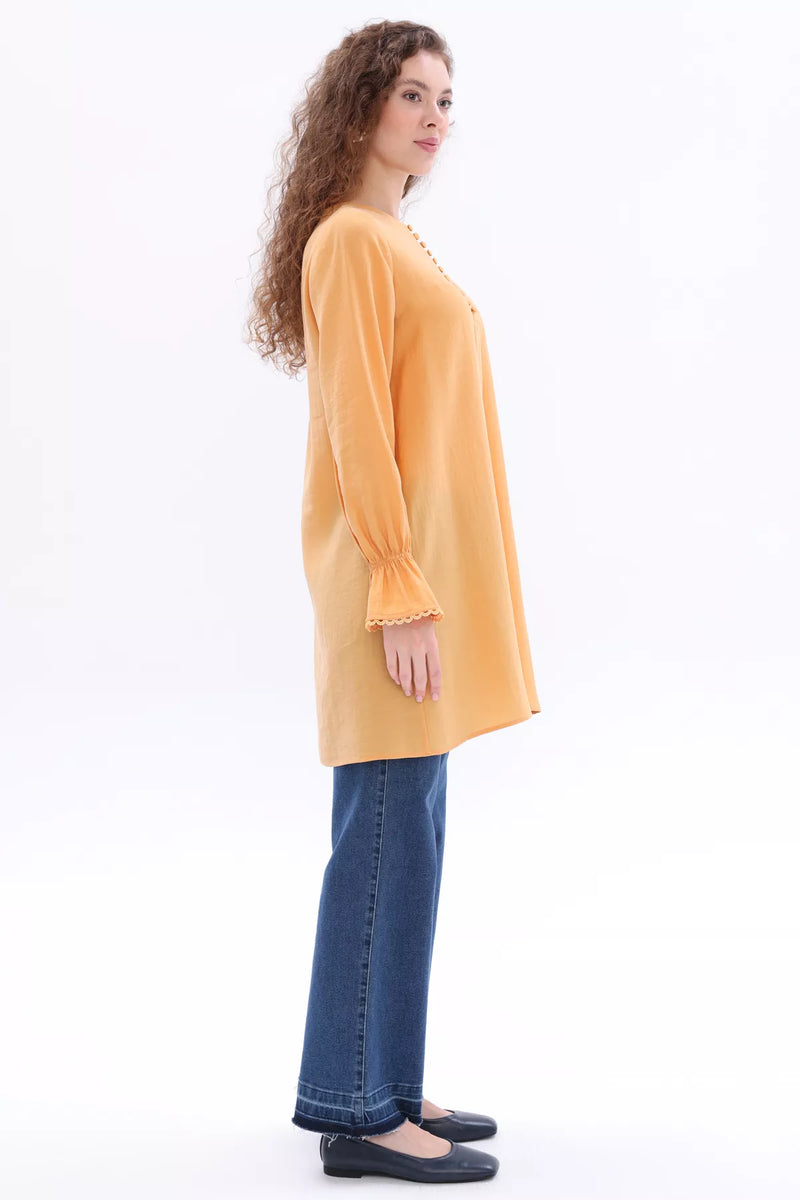 All Button&Lace Tunic Yellow