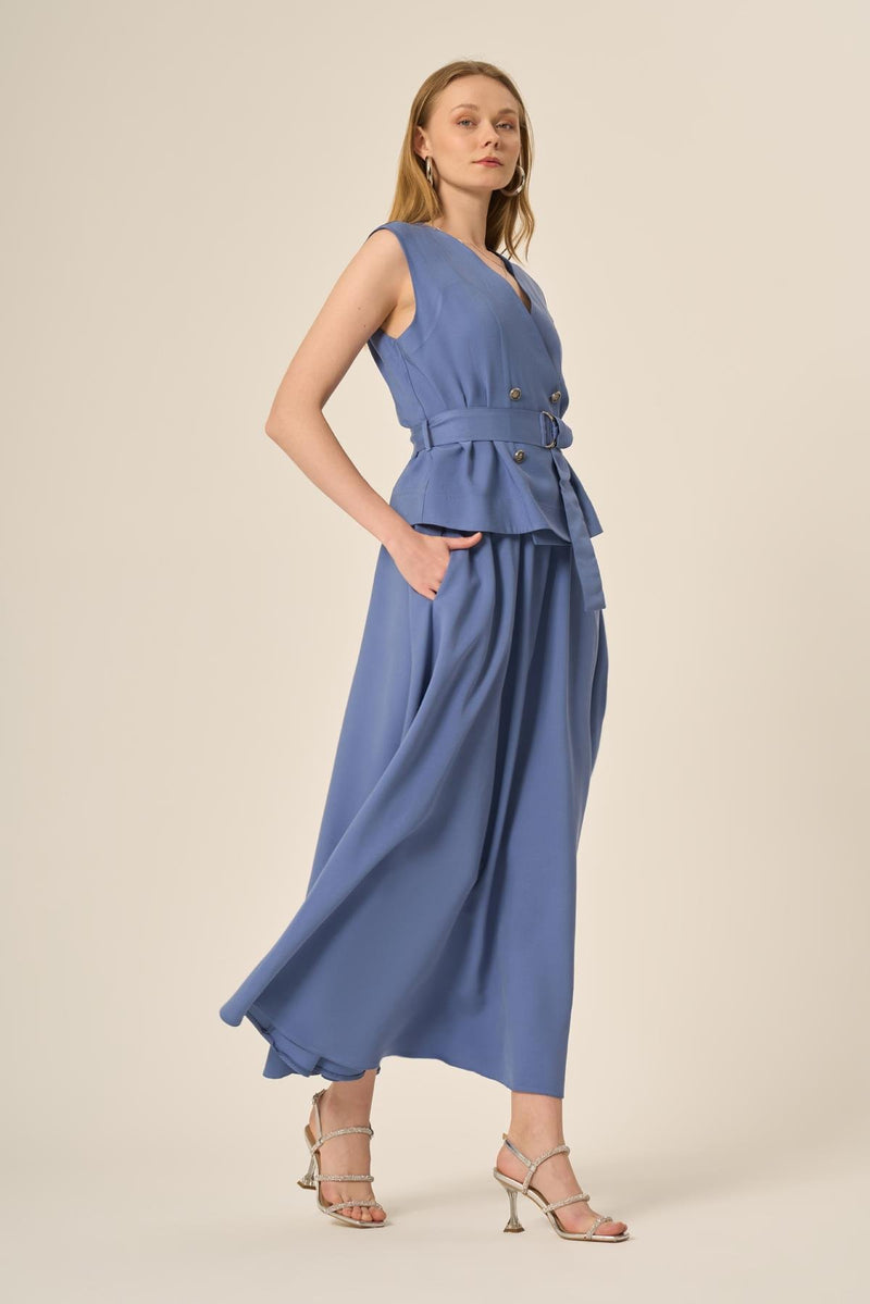 FTZ Madelyn Vest Skirt Set Blue