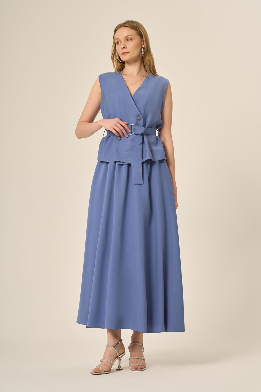 FTZ Madelyn Vest Skirt Set Blue