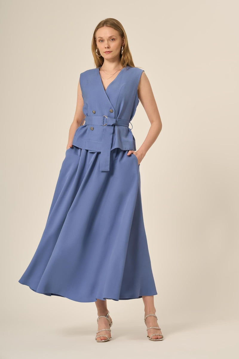 FTZ Madelyn Vest Skirt Set Blue