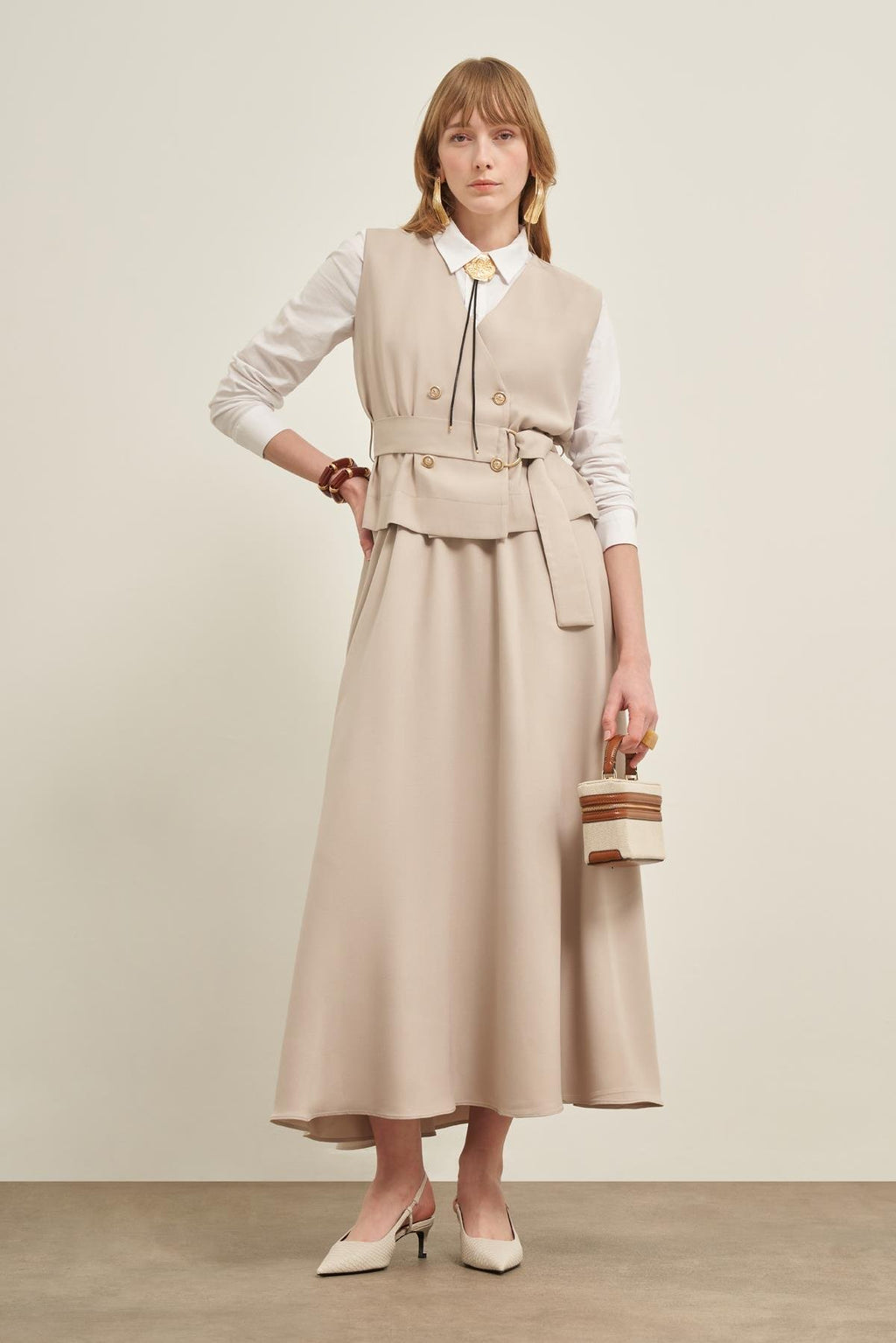 FTZ Madelyn Vest Skirt Set Stone