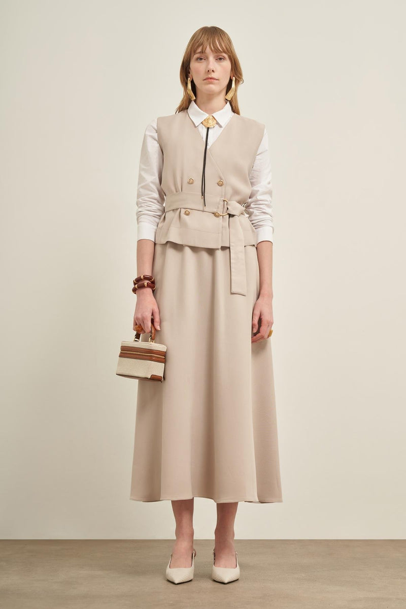 FTZ Madelyn Vest Skirt Set Stone