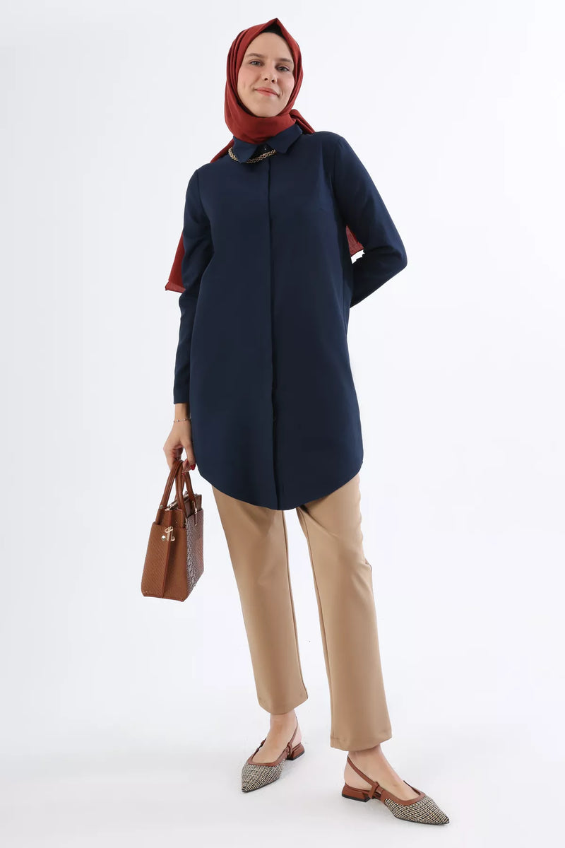 All Cotton Basic Tunic Navy Blue