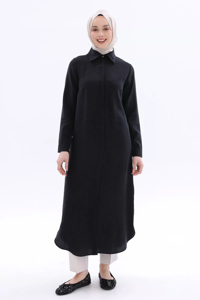 All Long Relaxed Cotton Tunic Black