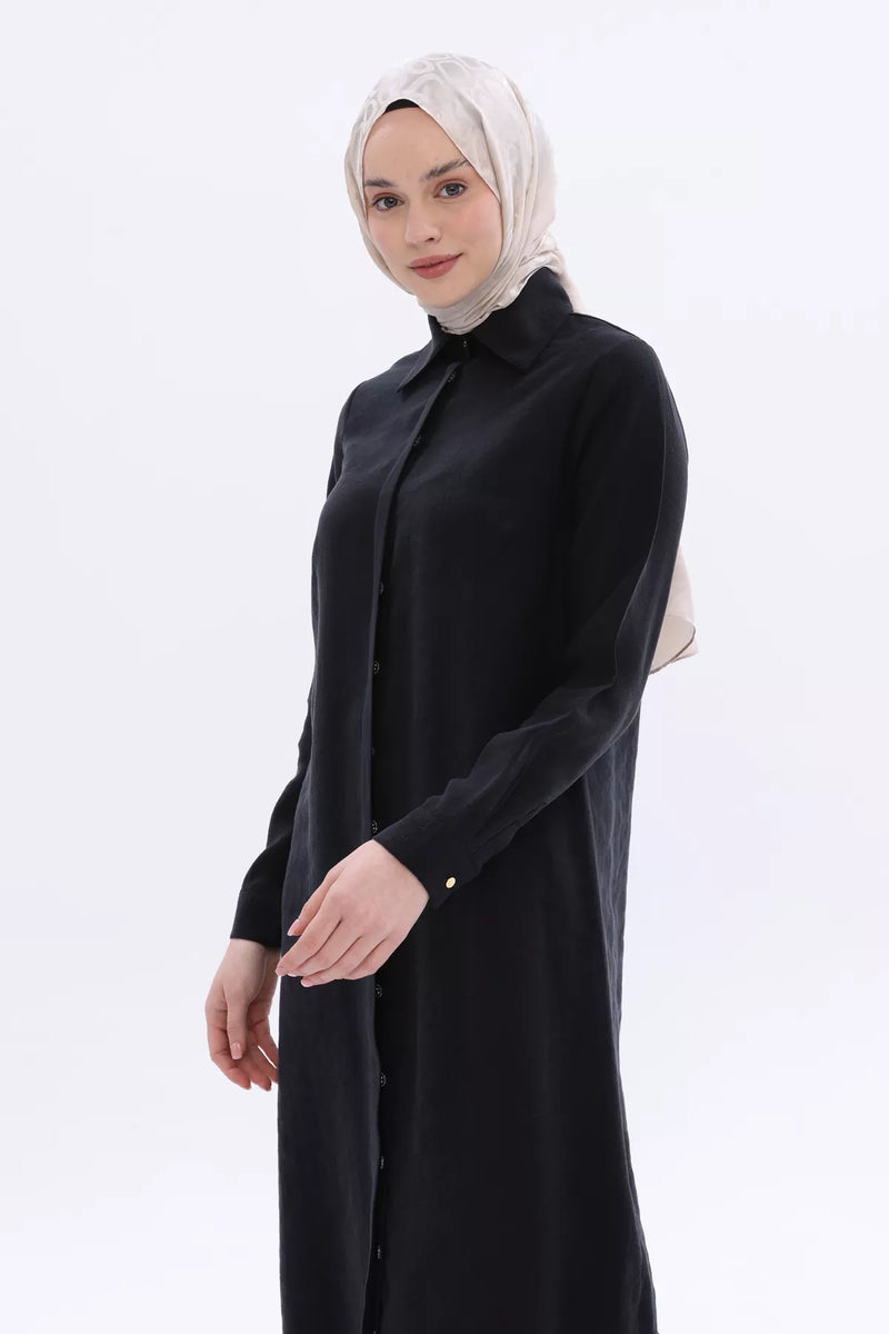 All Long Relaxed Cotton Tunic Black