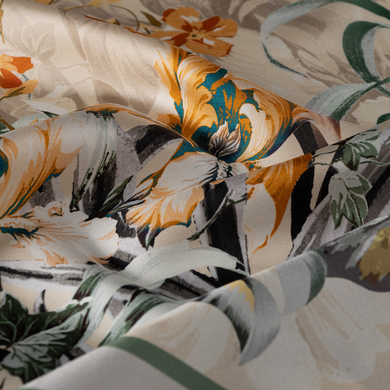 Ipekevi 01363 Harvest Yellow Shadow Garden Twill Silk Scarf