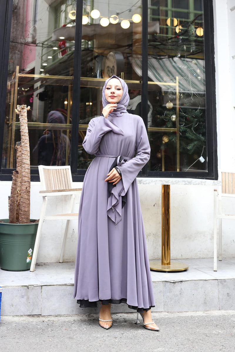 P&F Diana Chiffon Dress Gray&Black