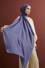 Imannoor Iman Square Naia Cotton Shawl Indigo